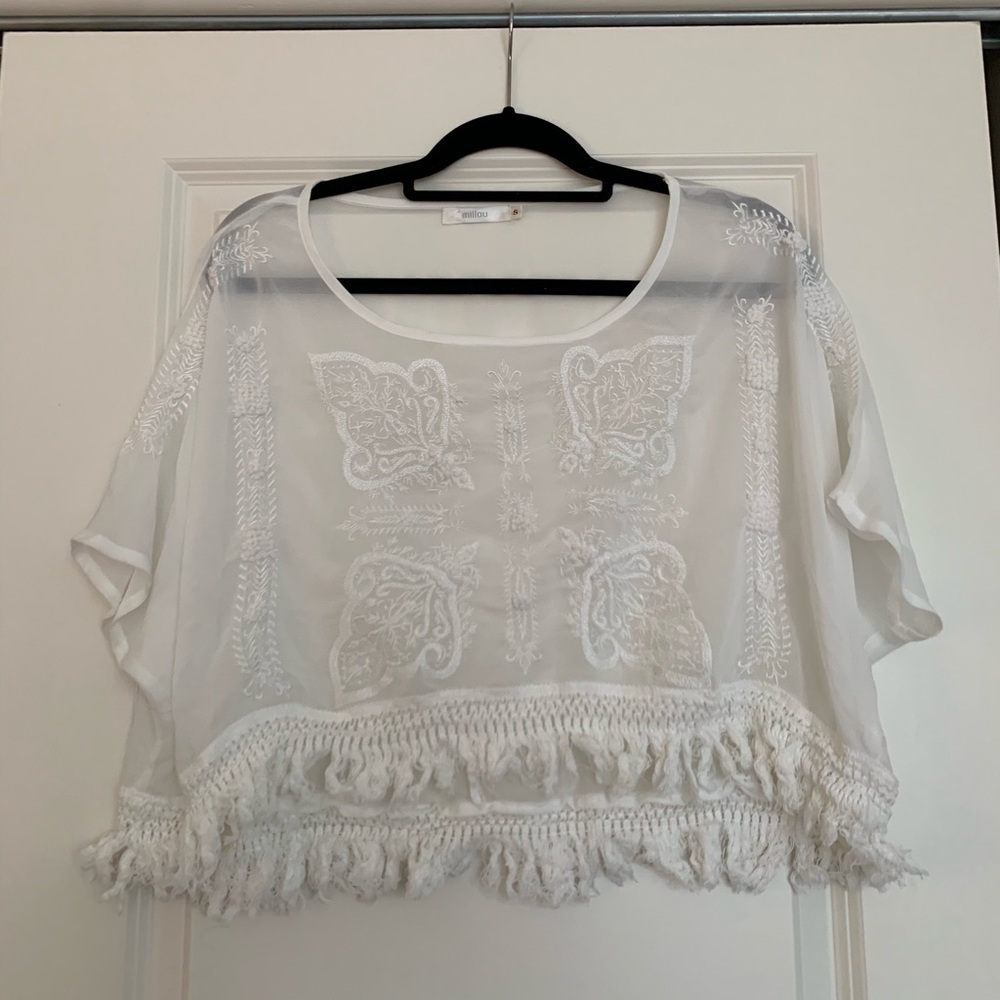 LF Millau white cropped and detailed flowy top